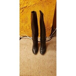 Ted Baker London Black Leather Heeled knee hi Boots SZ 37.5/US 7 Preowned